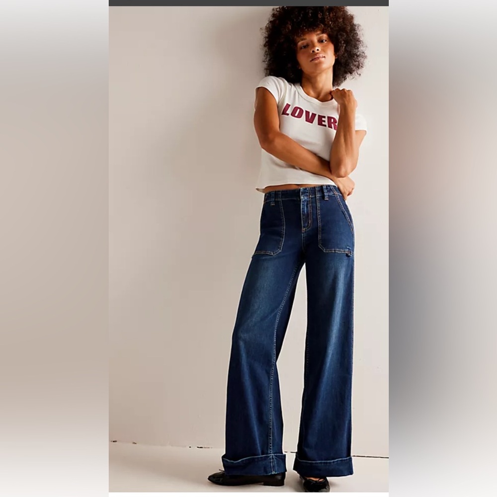 Women's Free People Blue Wide-Leg Jeans